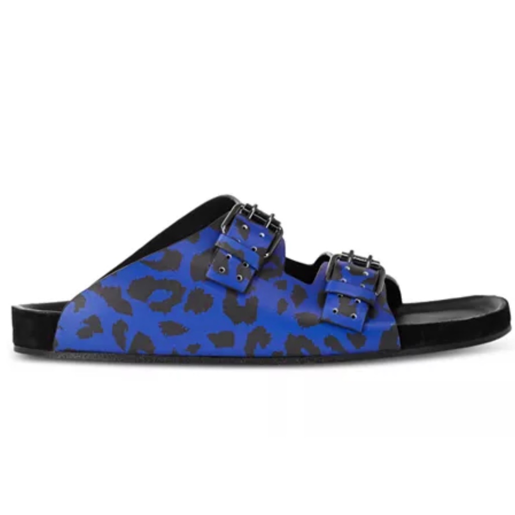 The Kooples Men’s Blue Leopard Print Double Strap Leather Sandals Fr 40 Us 7 New